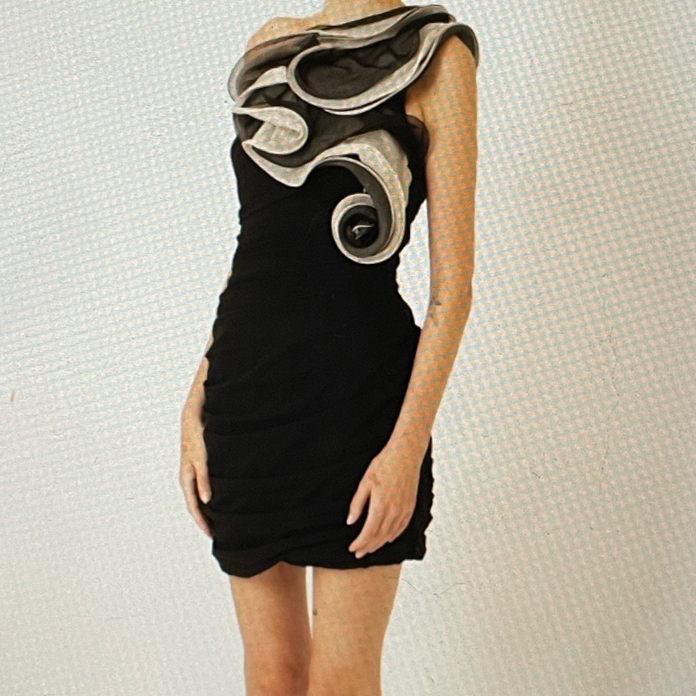 MARCHESA NOTTE EXAGGERATED ROSETTE ONE SHOULDER DRESS- Preowned, mint , sz 10 - Picture 15 of 15